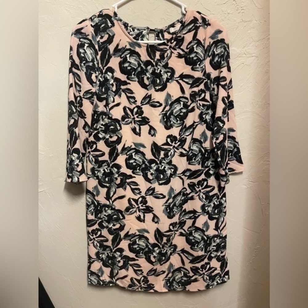 c&e Pink and Blue Floral Dress, three quarter sleeve - small